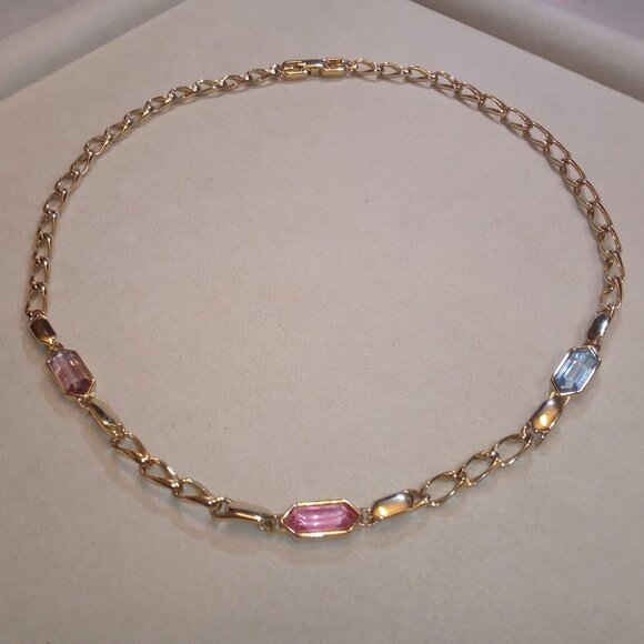 Givenchy Vintage Pink Purple Blue Gold Necklace